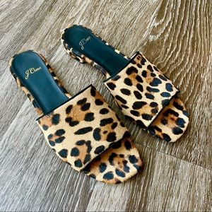 J.Crew leopard calf-hair slides, size 9.5 - EUC